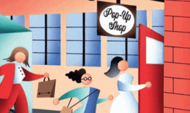 cartoon image of pop up shop